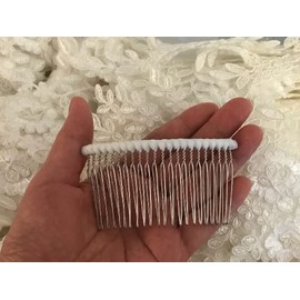 TULLE WRAPPED Metal Comb, One Piece, 22 Teeth, 45mm Tall, 8.5cm (3.375") Wide, Extra Long Wire Comb for DIY Wedding Veil DIY Flower Hair Comb. (OFF WHITE)