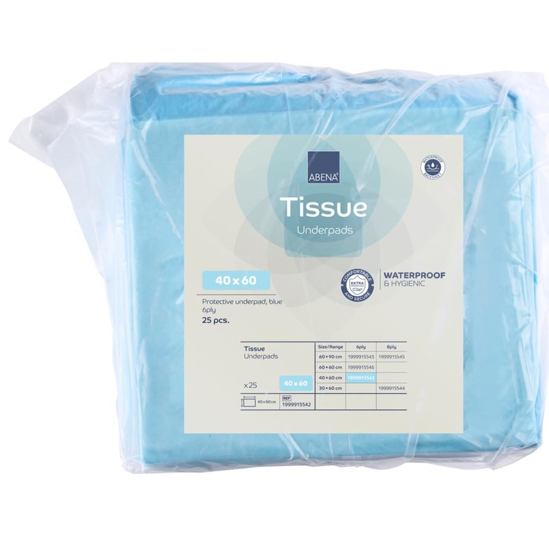 ABENA Tissue Underpads, 60 x 40cm, 300ml, Pack of 25,