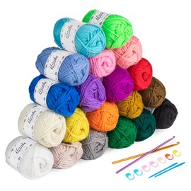 20 Colours Hand Knitting Yarn, 600 g (20 x 30 g) 4-Ply Hand Knitting Yarn Acrylic Yarn Crochet Yarn Set with 2 Crochet Hooks + 2 Sewing Needles + 8 Marking Buckles Carry Bag for Crochet and Crafts