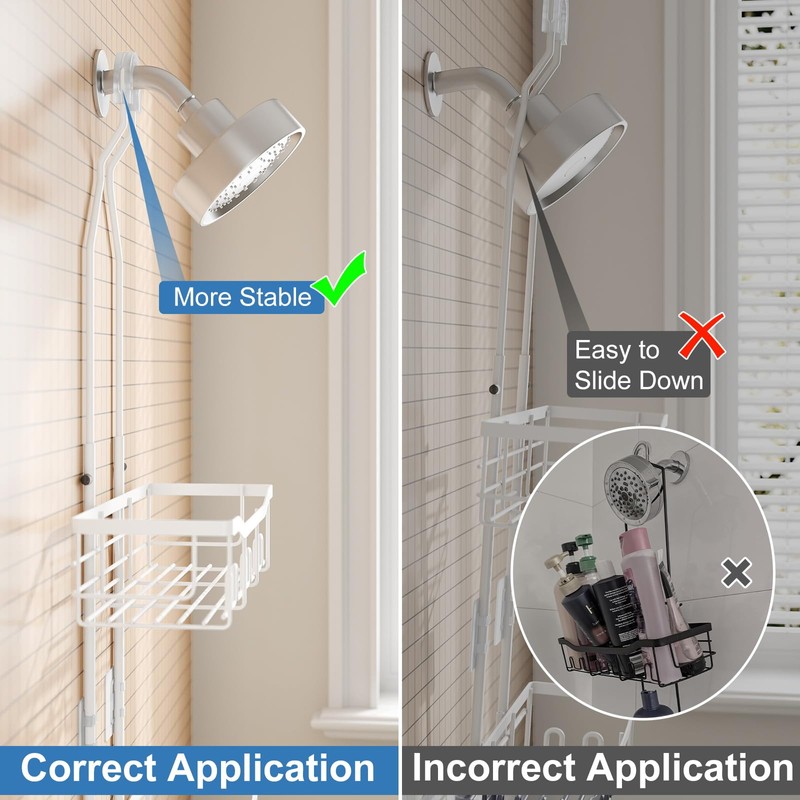 Joqixon Upgraded Extended Length Shower Organizer with Hooks, Rustproof Shampoo