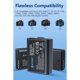 Artman 3-Pack LP-E10 Batteries 1600mAh and 3-Slot LCD Charger Pack for Canon EOS Rebel T7 T6 T5 T3 T100 Kiss X50 Kiss X70 EOS 1100D 1200D 1300D 2000D Digital Cameras camera  accessory