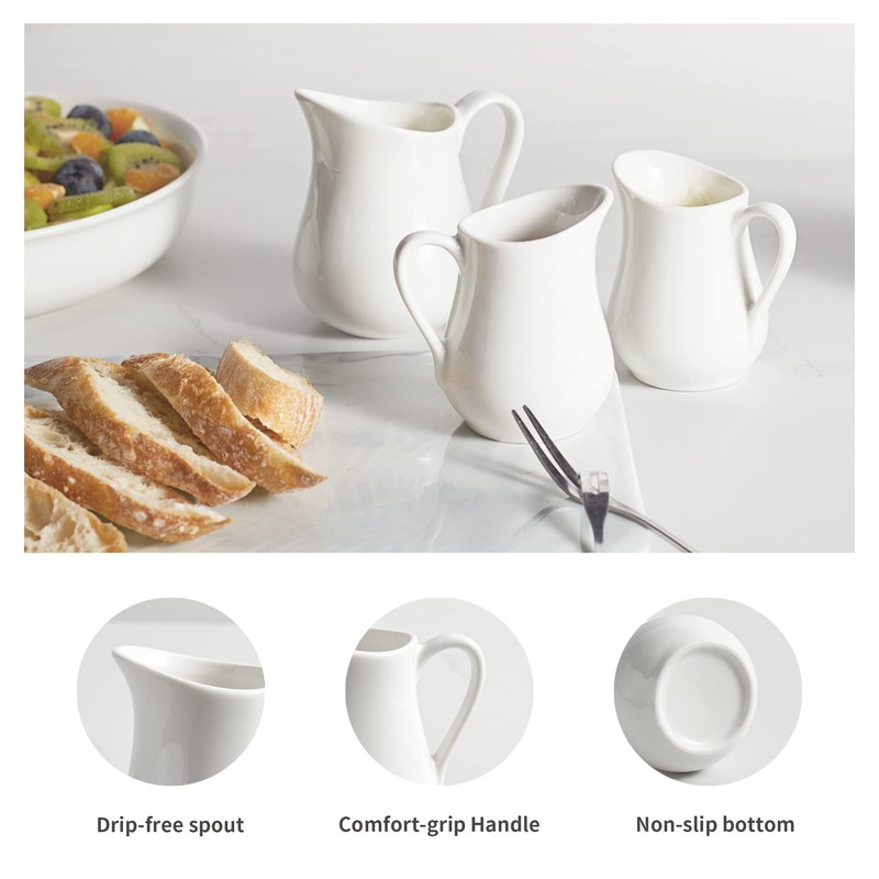 Gurygo 4 Pack 4 Oz Classic White Creamer with Handle