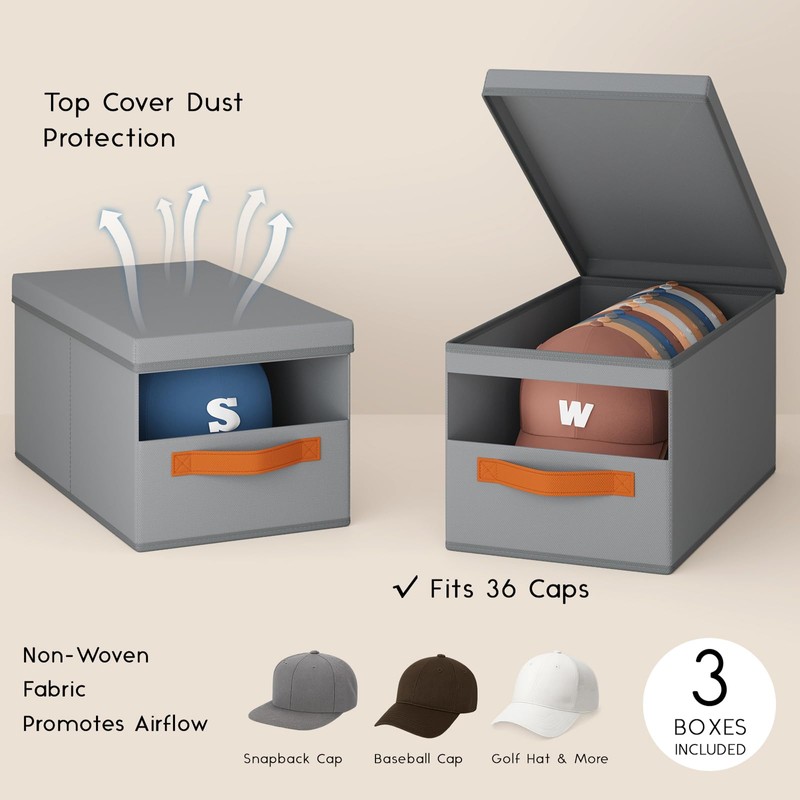 Homsorout Hat Organizer for Baseball Caps - 3 Pack Stackable