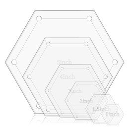 6 Pieces Hexagon Templates Quilting 1 Inch, 1.5 Inch, 2 Inch, 3 Inch, 4 Inch, 5 Inch Quilting Templates for Cutting Patterns with 1/4 Inch Seam Allowance Hexagon Acrylic Quilting Rulers and Templates