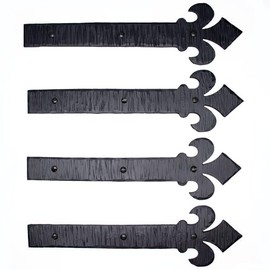 4 Pack 12 Inch Black Faux Strap Hinges - Hand Forged Dummy Faux Doors Hinge – Rustic Iron Hinges for Farmhouse Shutter, Carriage Door, Barn Door, Castle Door, and Gates – The Fleur De Lis Series