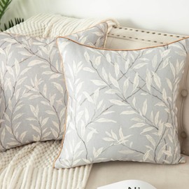 VOGOL Set of 2 18 x 18 Inches Throw Pillow Covers, Modern Country Grey Leaves Farmhouse Sofa Throw Cushion Cover, Home Decorative Throw Pillowcases for Couch Bed Car