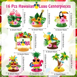 16 Pcs Hawaiian Luau Centerpieces Tiki Table Decorations Tropical Pineapple Table Centerpieces for Hawaii Theme Summer Beach Birthday Party Supplies