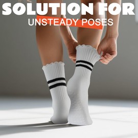 Tinojye 6 Pairs Pilates Socks with Grips for Women,Non Slip Grip Socks for Yoga,Barre,Hospital,Barefoot,Workout