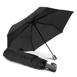 PERLETTI Coloured Umbrella Women's Ultra Easy to Open Automatic - Small Pocket Umbrella Women Girls Handbag - Mini Rain Umbrella Compact Storm Proof, Black Extra Flat
