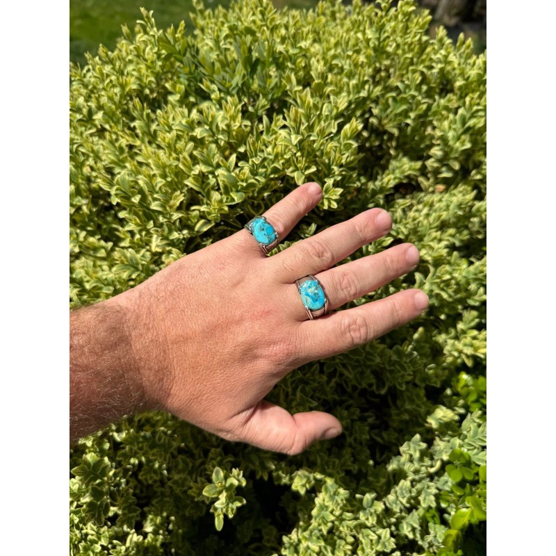 HarlemBling Blue Genuine Turquoise Mens Real Solid 925 Sterling Silver