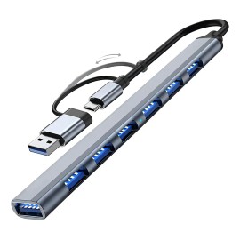 Gitifo® Adaptador 7 En 1 Hub Usb3.0, Con 7 Puertos , Usb Splitter, Hub Type C Compatible Con Laptop, Android, Linux, Windows, Chrome Os.