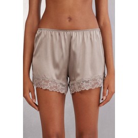 Intimissimi Woman's Lace Trim Silk Shorts in Natural, Size M