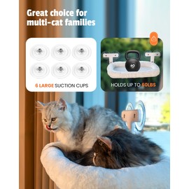 Pawmee Cat Window Perch with 6 Strong Suction Cups, for 2 or More Cats and Kittens, Cat Hammock Cordless for Window, Solid Metal Frame, Foldable Cat Beds for Indoor Cats, Suitable for Multi-cat Family