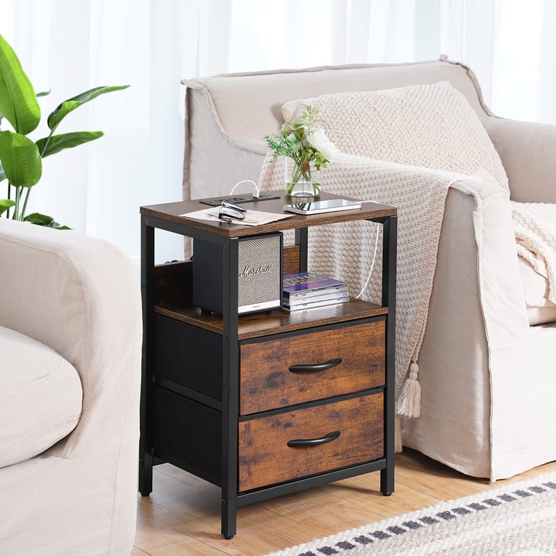 Yoobure Nightstand with Charging Station, Small Night Stand with Fabric