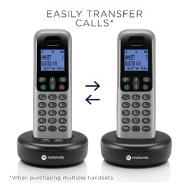 Motorola Voice Cordless Phone System w/ 4 Digital Handsets + Answering Machine, Remote Access, Call Block - Dark Grey (T614)