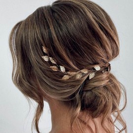 JONKY Bride Wedding Gold Leaf Hair Vine Bridal Hair Accessories for Women (Gold, one size)