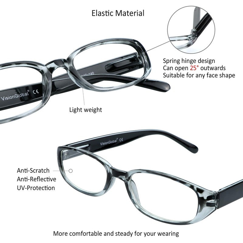VisionGlobal 1 Pair Reading Glasses with Spring Hinge, Blue Light