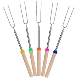 UNCO - Extendable Stainless Steel Roasting Sticks, 5 Pack, 32" - For S'mores, Hot Dogs, Campfires and Fire Pits