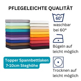 Moon - Classic Topper Fitted Sheet 90 x 200 - 100 x 220 cm Jersey Made from 100% Cotton (White)