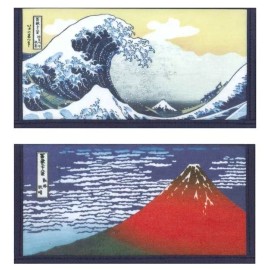 SET of 2 Japanese Rice Paper Wallets Two-Fold Wave & Fuji Mountain Made in Japan
