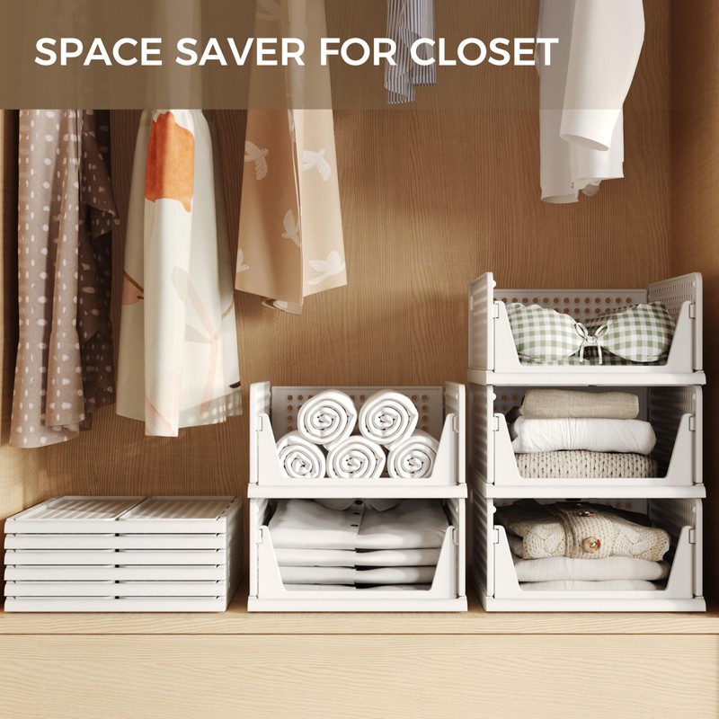 Pinkpum 6 Pack Closet Organizers Storage Bins, Stackable Plastic Drawer