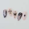 Drawing Cross Handmade Nail Tips Unique Design - Coffin Long