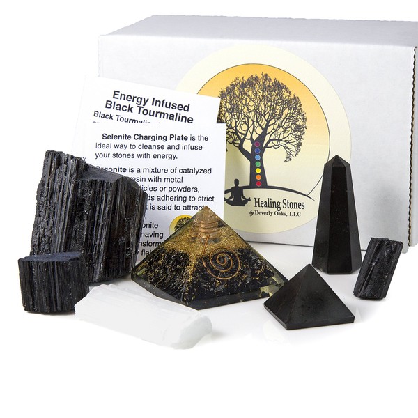 Beverly Oaks Charged Black Tourmaline Crystal Complete Kit - Tourmaline Stone for EMF Protection and Grounding (Deluxe)