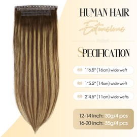 Human Hair Extensions T4/27 Highlight Honey Blonde Remy Human Hair Extensions with Holes Invisible PU Tape in Hair Extension Glueless Skin Weft Hair Extension for Women (30g 4Pcs,12 Inch)