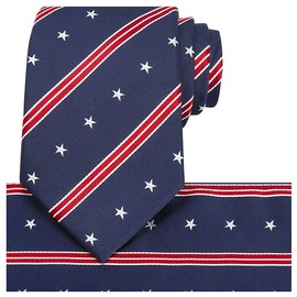 KissTies Mens US Flag 63'' Extra Long Silk Tie Blue Patriotic Necktie + Pocket Square