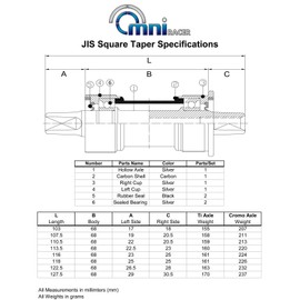 OMNI Racer Worlds Lightest JIS Square Taper Bottom Bracket- English (68x116mm)