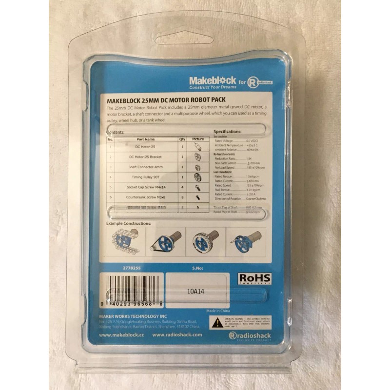 Makeblock 25mm DC Robot Pack DC Motor and parts Radio