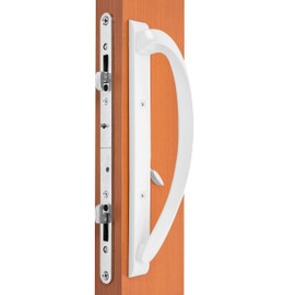 Rockwell Security Modena Contemporary Sliding Door Center Keylock Handle Set in White Fits 3-15/16 Inch CTC Screw Holes and 1-3/4 Inch Thick Doors