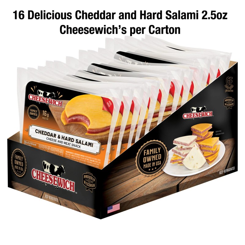 Cheesewich Protein Snacks - Cheddar Cheese & Hard Salami Slices,