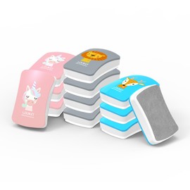 LOUKIN 12 Pack Kid Magnetic Dry Erase Erasers, Mini Whiteboard Eraser, Small Glass Board Eraser for Classroom, Home, Office, 2.17"x1.38"x0.59" (Blue, Pink, Gray)