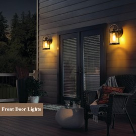 SUNEASY Outdoor Wall Lanterns Aluminum Anti-Rust Porch Lights 2-Pack, Exterior Light Fixtures IP65 Waterproof Clear Glass Wall Mount Outdoor Sconces Lamps