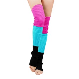 v28 Women Over Knee Cable Knit Ribbed Crochet Long Boot Leg Warmers (H81-mix4)