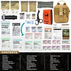 RHINO RESCUE First Aid Kit Compact Emergency Bag with Splint & Medical Pad for Camping (Coyote)