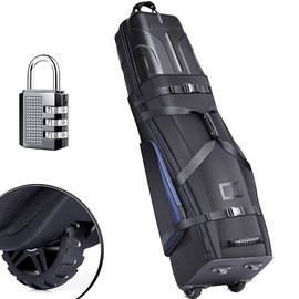 CHAMPKEY Professional Golf Travel Bags for Airlines with Password Lock - Hard Case Top - Premium Oxford Fabric - Oversized Travel Wheels Golf Travel Case（Blue Bag