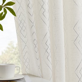 ugoutry Linen Curtains for Bedroom, Silver Curtains 96 Inches Long Farmhouse Curtain for Living Room, Silver Foil Geometric Drapes, Moroccan Beige Light Filtering Curtain 2 Panels Grommet Top