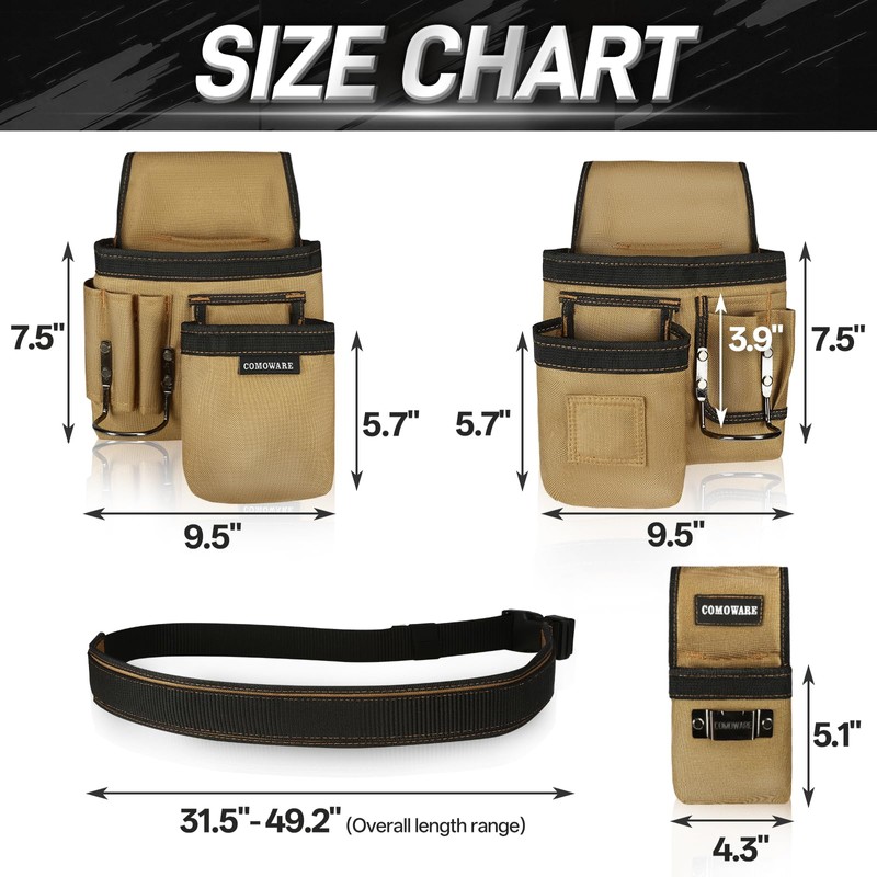 COMOWARE Tool Belt for Electricians & Construction Workers, Adjustable Heavy