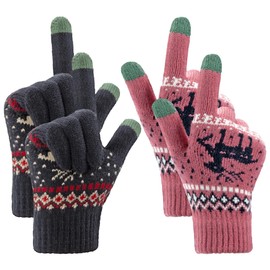 MengH-SHOP Women’s Touch Screen Gloves Stretch Knitted Warm Mitten Winter Thermal Ladies Gloves Smartphones Texting Gloves One Size 2 Pair (Rose Red and Navy Blue)