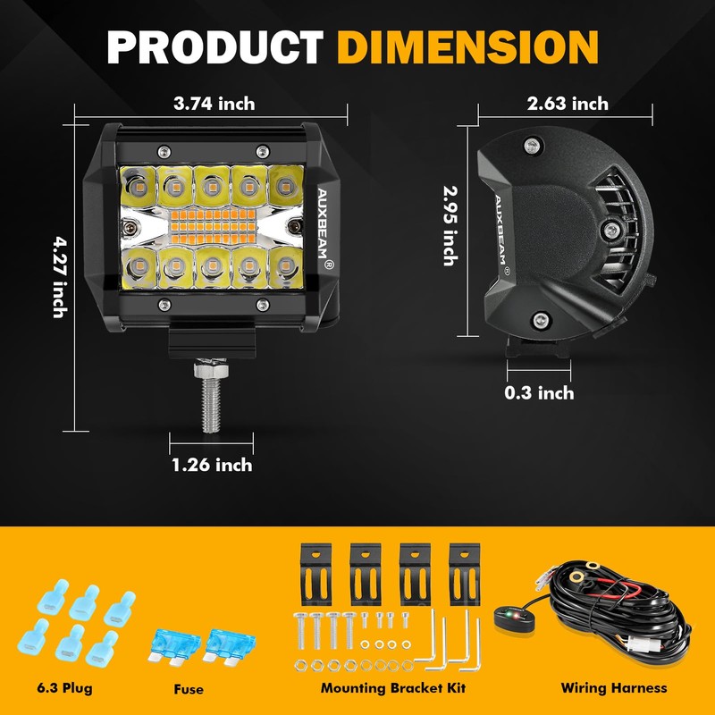 Auxbeam 4 Inch 240W LED Pods, Amber White Fog Light