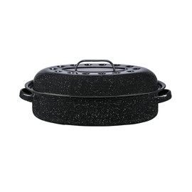 Granite Ware 15-Inch Covered Oval Roaster, 10 Lb Capacity - Enamel Steel Cookware, Dishwasher Safe & PFOA-Free, Even Heat Distribution for Roasting Poultry, Meat, or Vegetables (Speckled Black)