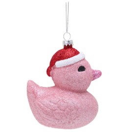 Toyland® 12cm Pink Glittery Festive Duck Shaped Christmas Bauble – Christmas Tree Decorations