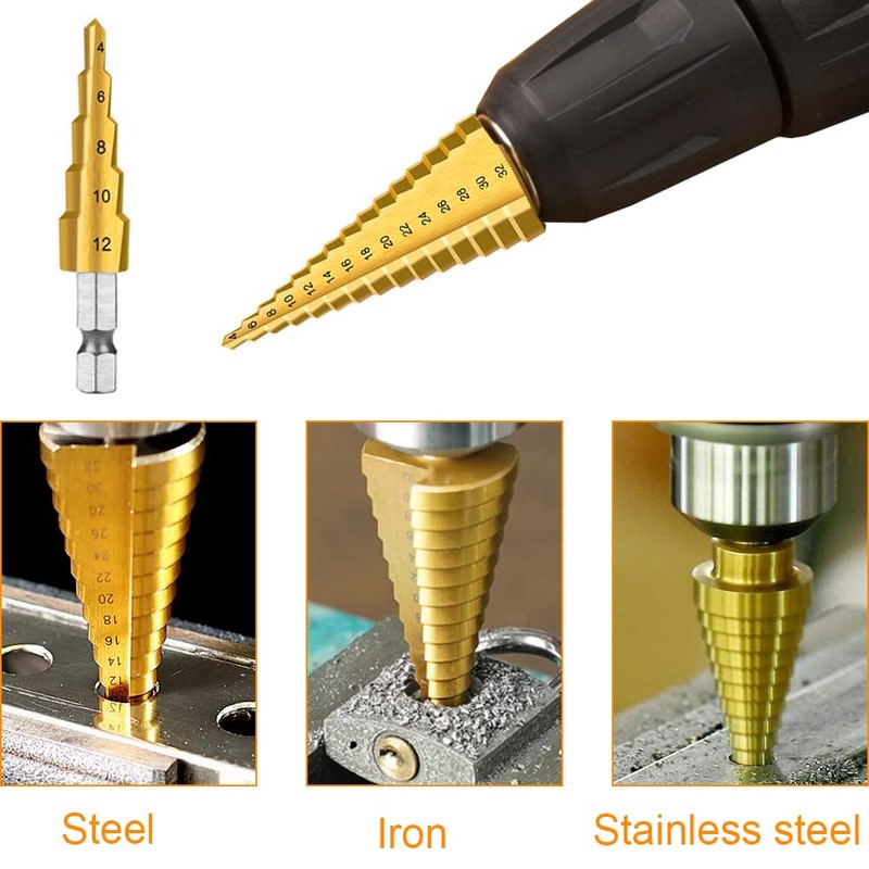 3Pcs Step Bits Set Hss High Speed Steel Step Drill