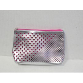 CLINIQUE PINK / GREY CIRCULAR DESIGN COSMETIC BAG 9" x 3" x 5.5"