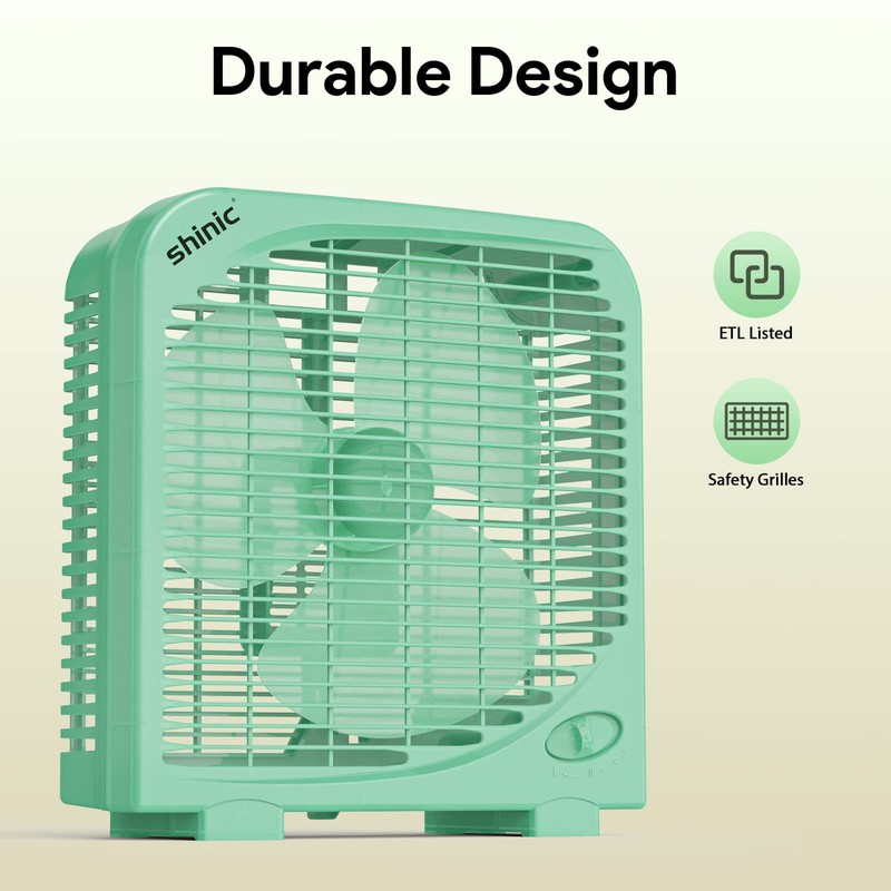 shinic 10" Tabletop Box Fan for Bedroom, 2 Speeds, Quiet