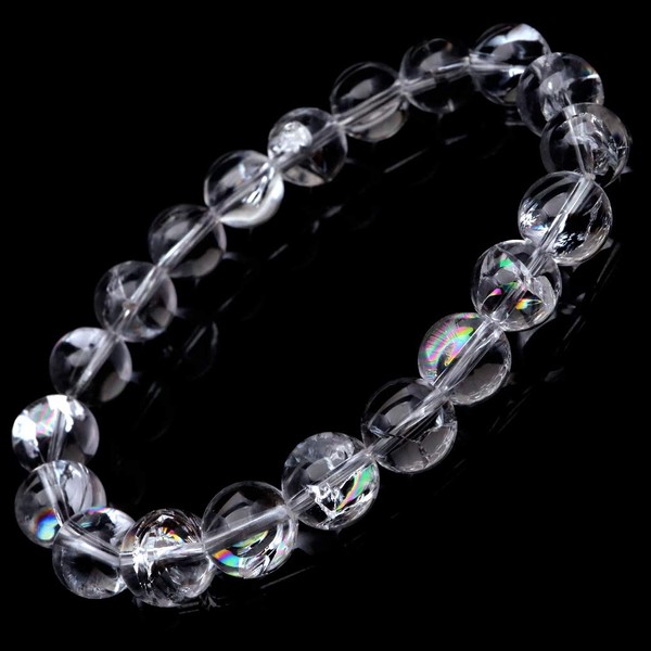 Gold Stone Crystal Bracelet, Iris Quartz, Natural Rainbow Included, 0.4 inches (10 mm), Rainbow Natural Stone, Power Stone, Inner Diameter: Approx. 6.1 inches (15.5 cm)