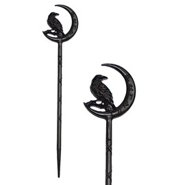 LANGHONG 2PCS Retro Viking Hairpin For Women Moon Raven Hair Sticks Hair Styling Pins (RAL1)