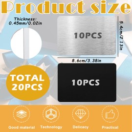 Metal Business Card, 20 Blank Non-Metallic Business Cards, Robust Stainless Steel Plates for Credit Cards, Debit Cards and Non-Metallic Plates with Stickers, Pull Tube Included